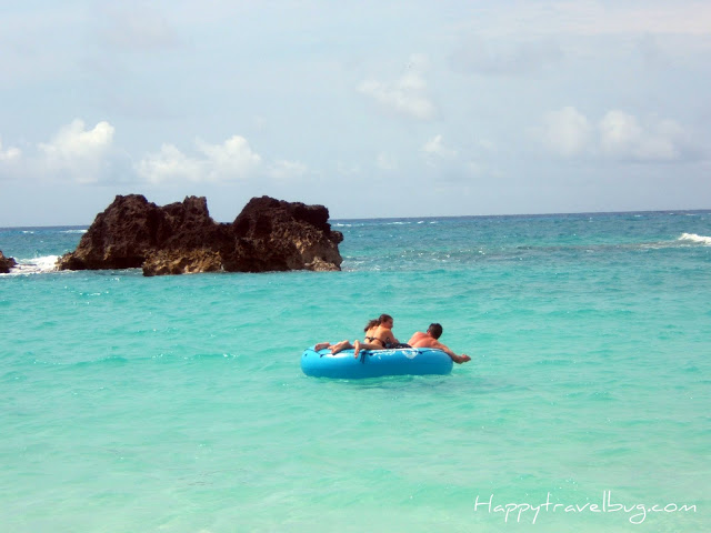 Floating on a raft in the Bermuda ocean