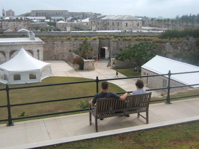 two people looking over the royal naval dockyards in Bermuda