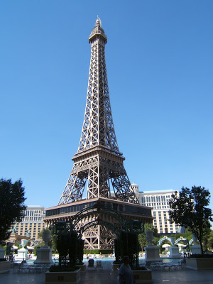 The pool and Eiffel tower at the Paris hotel in Las Vegas