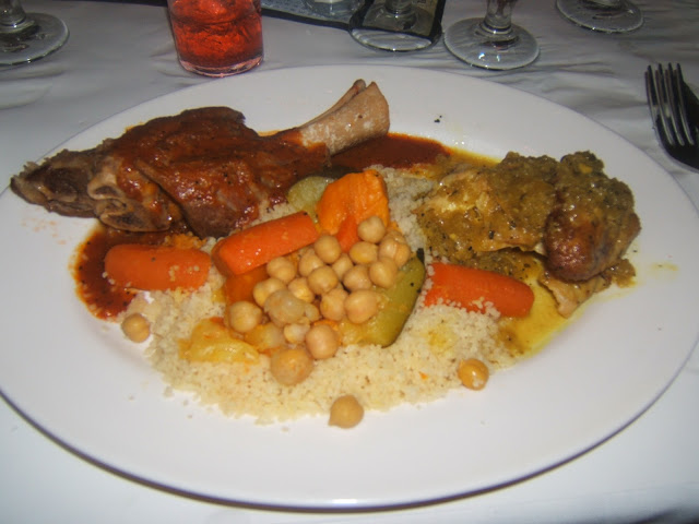 Meal at Restaurant Marrakesh of Lamb, couscous, Chicken and vegetables