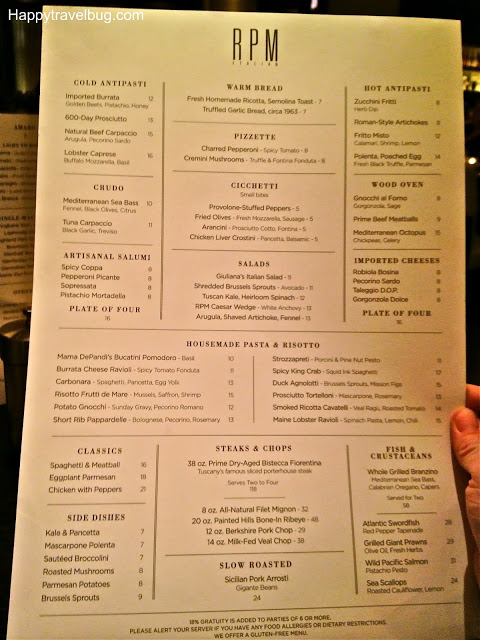 Menu at RPM Italian restaurant