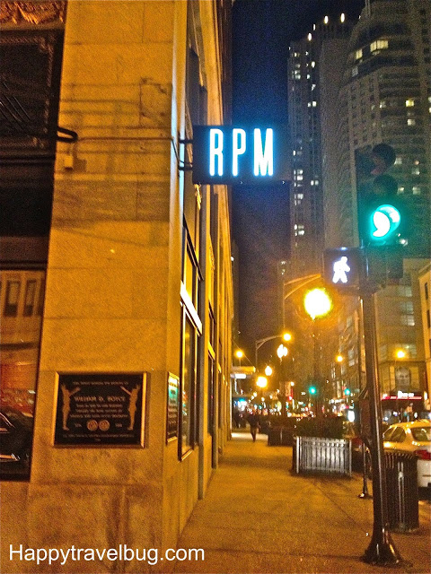 Outside of RPM Italian Restaurant in Chicago at night