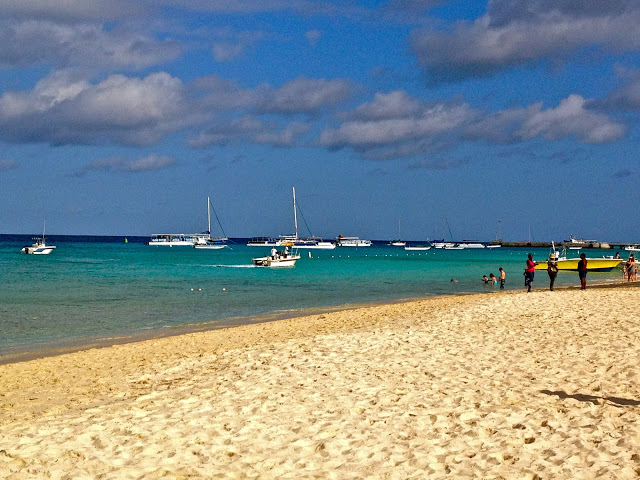 Grand Turk beach with boats in the water