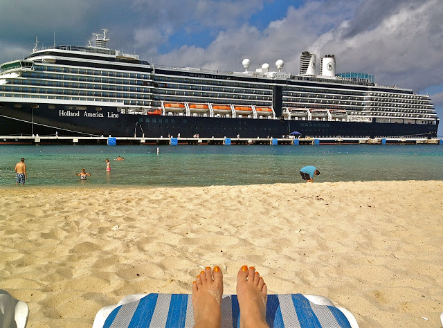 Grand Turk beach with the Holland America cruise ship in the water