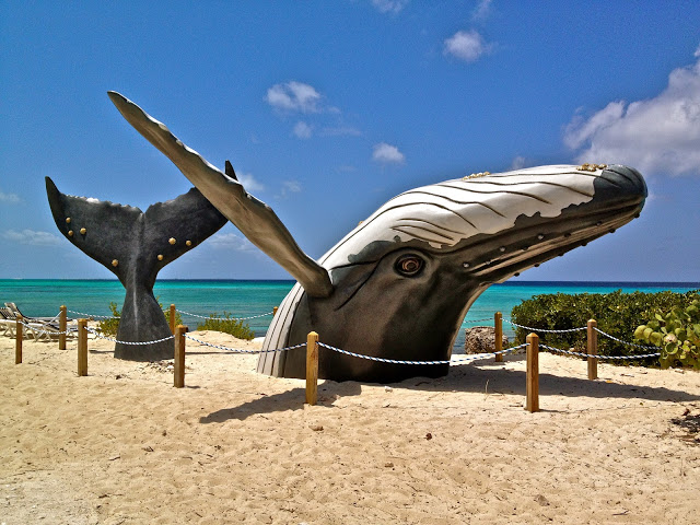 Whale sculpture in the sand