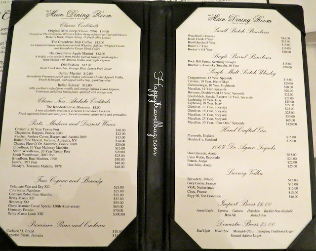 Main Dining Room Drink Menu