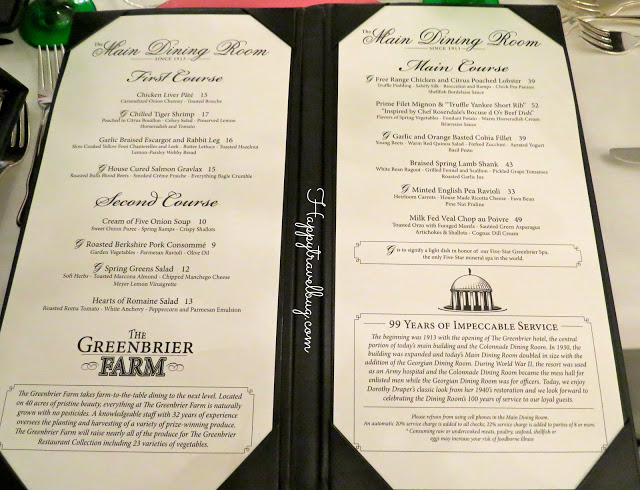 Main Dining Room Menu