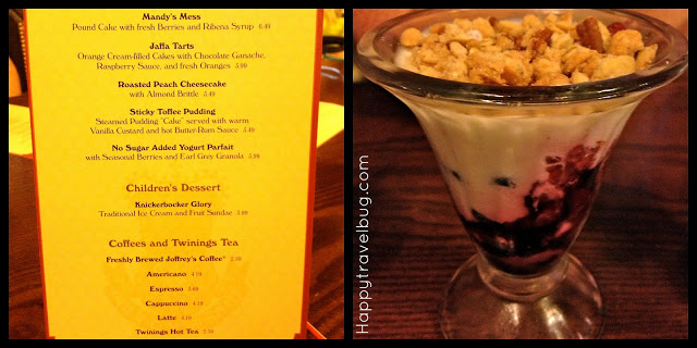 Dessert menu and parfait from Rose and Crown 