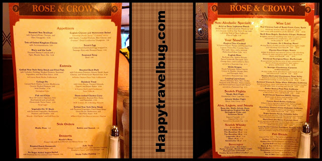 Rose & Crown menu at Epcot's England