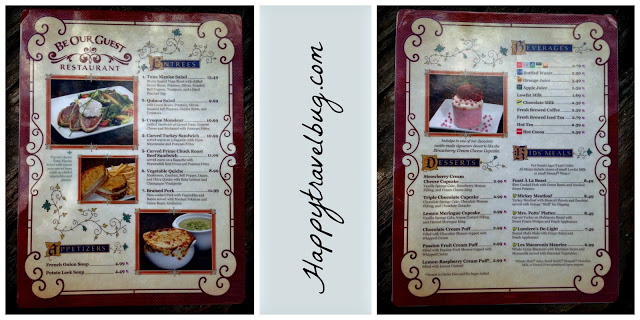 The menu at Be Our Guest Restaurant in Disney World