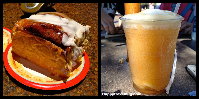Giant cinnamon roll and LeFou's Brew from Gaston's Tavern at Magic Kingdom