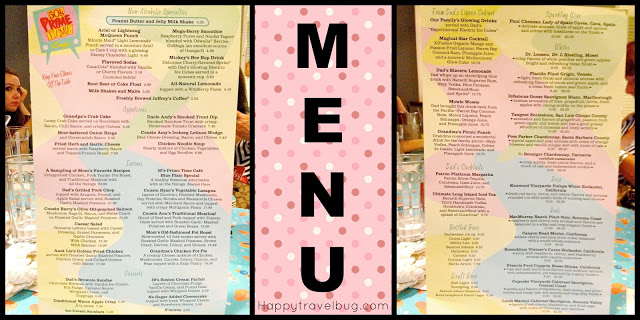 The Menu at 50's Prime Time Cafe in Hollywood Studios