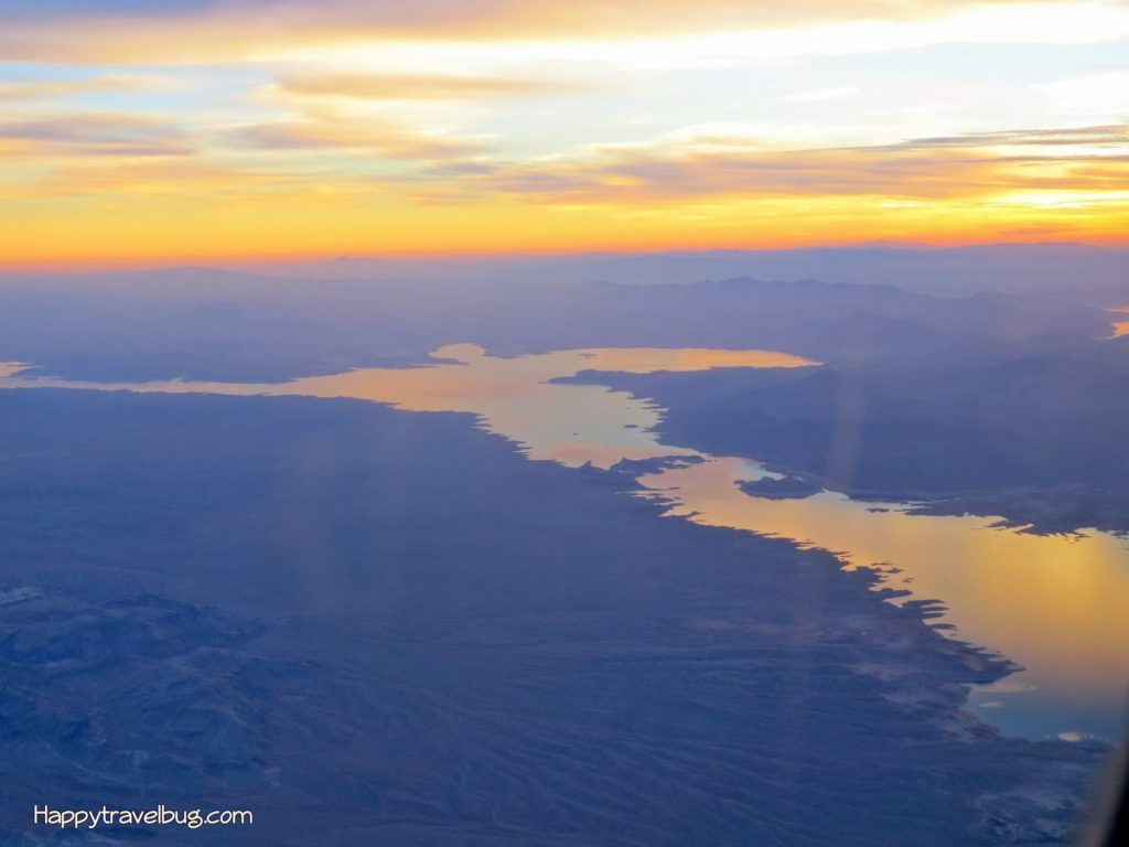 A lake and sunset as seen from my airplane window...Happytravelbug.com