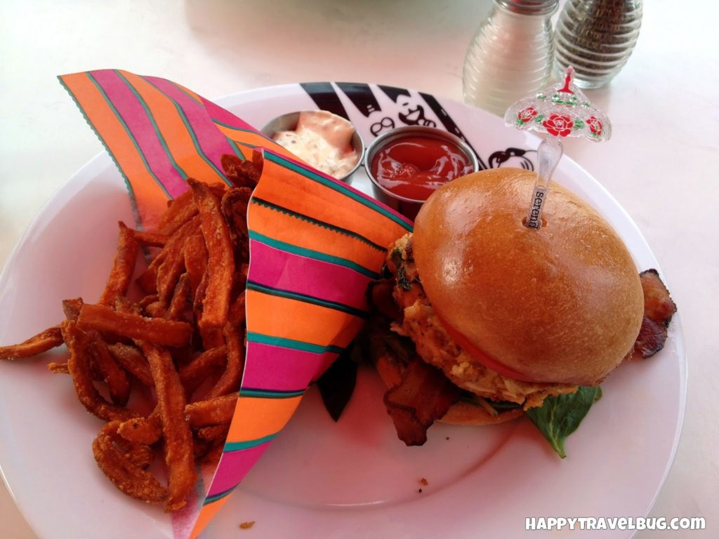 Crab cake burger and sweet potato fries from Serendipity 3 in Las Vegas