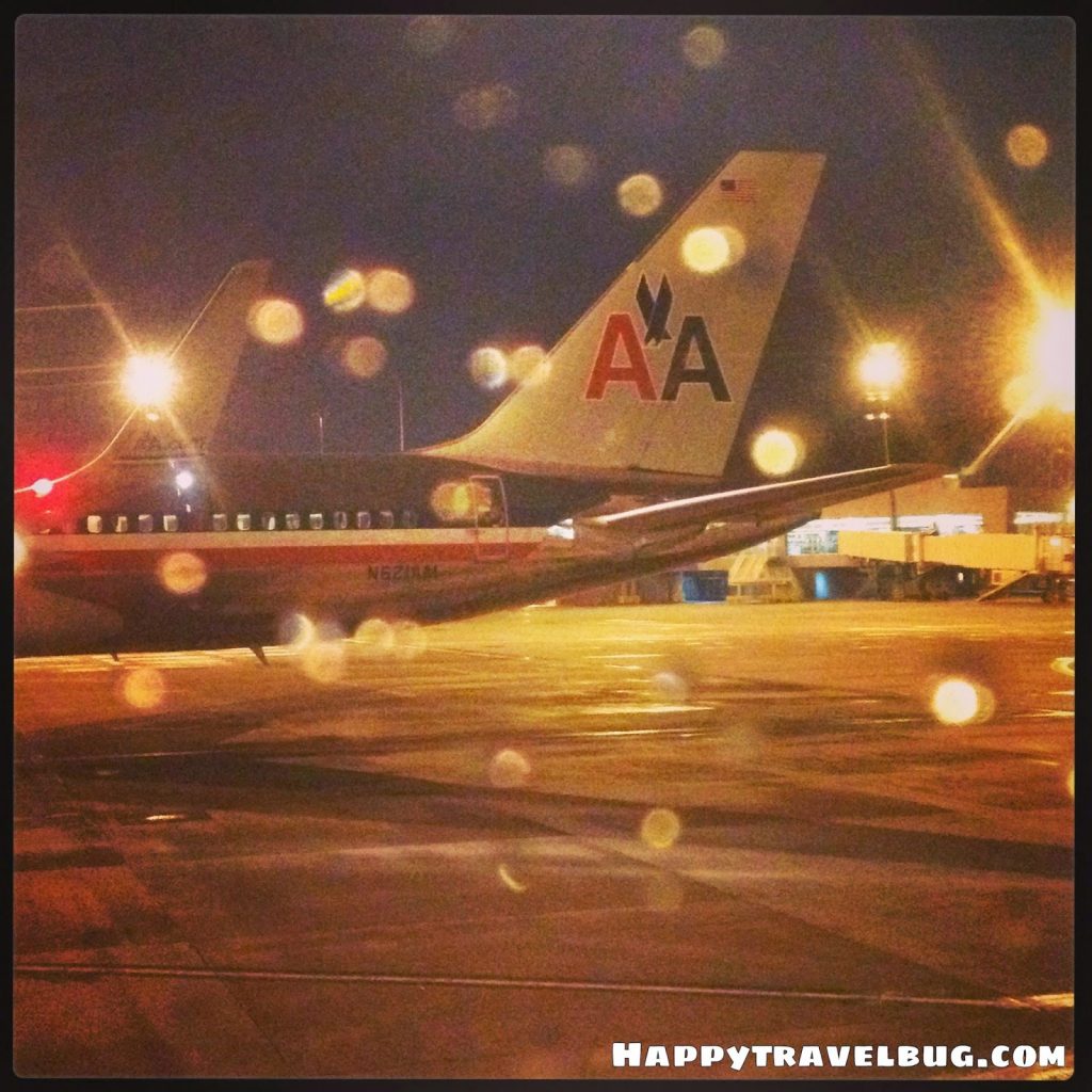 American Airlines plane in the rain