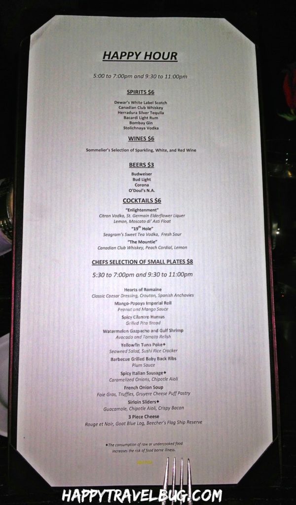 Happy Hour menu at Aureole Restaurant in Las Vegas