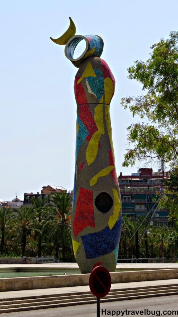 Woman and bird: a sculpture by Joan Miro in Barcelona, Spain