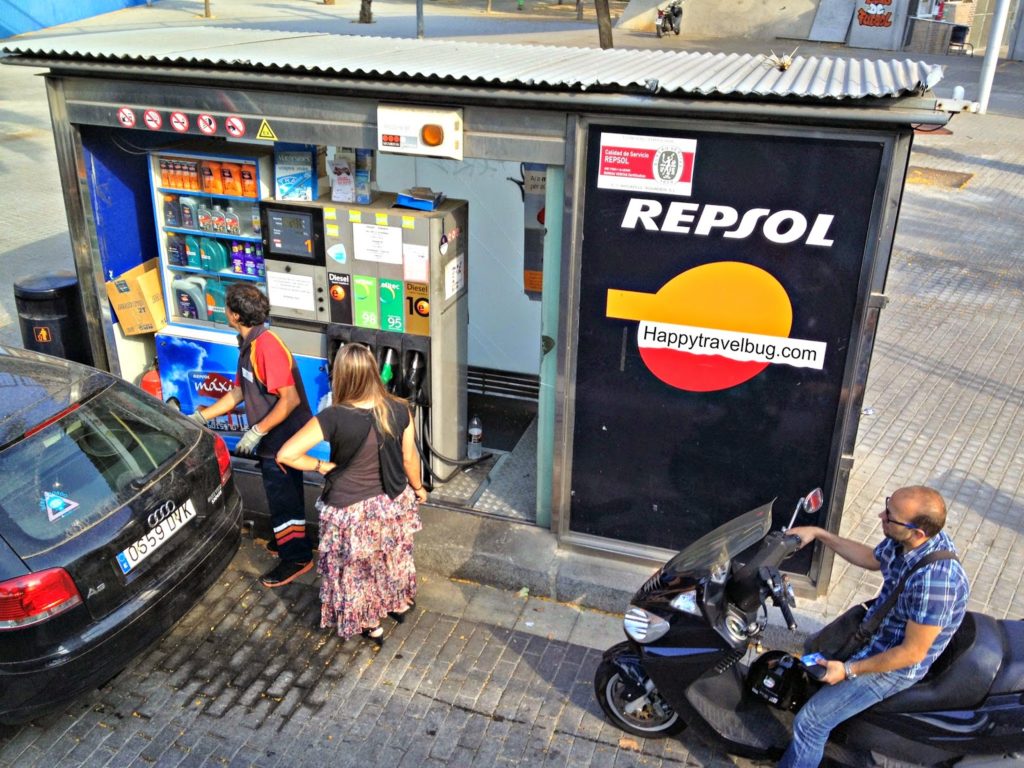 World's smallest gas station in Barcelona, Spain