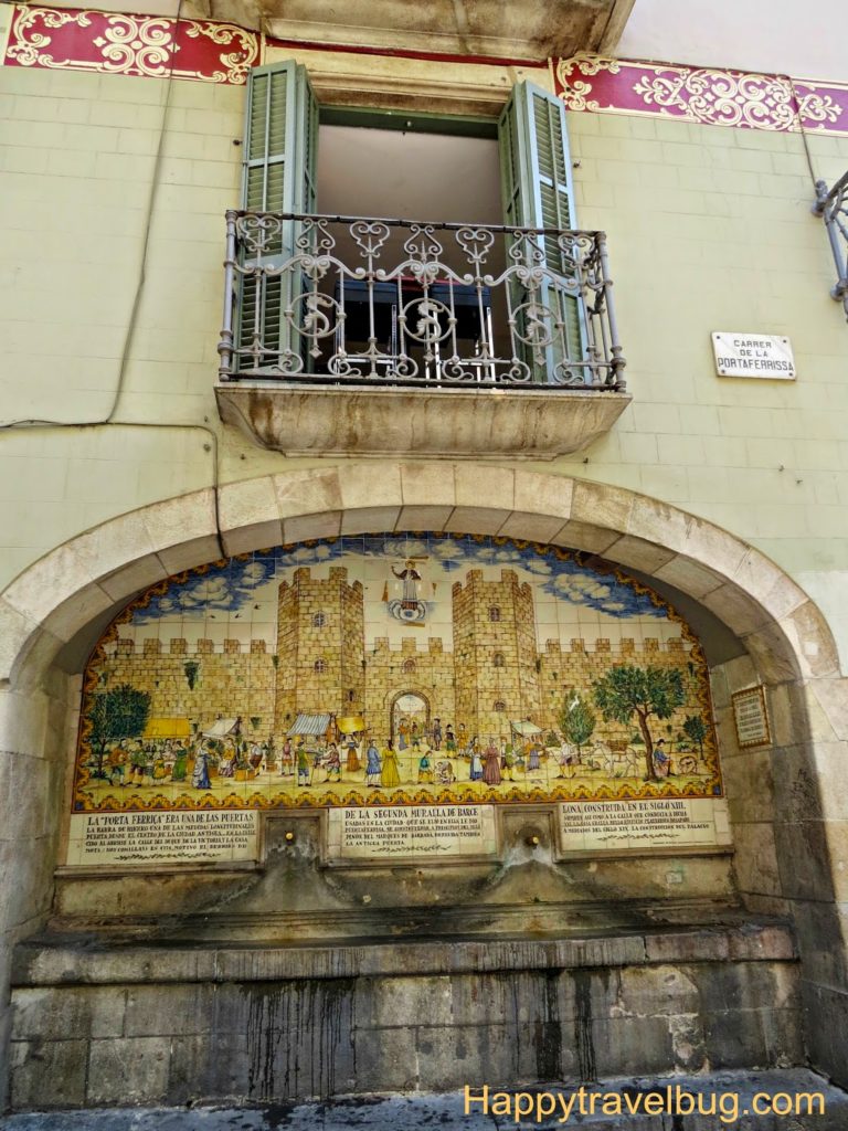 Mosaic tile fountain in Barcelona, Spain