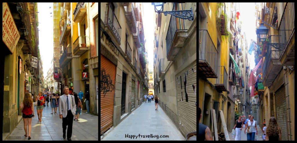 The tiny street of the gothic quarter in Barcelona, Spain