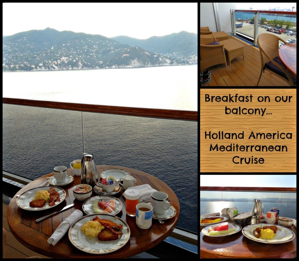 Breakfast on the balcony of our Signature Suite on a Holland America Cruise