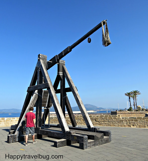 Huge catapult on the wall of Alghero, Sardinia, Italy