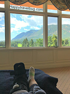 Relaxing in the Broadmoor spa with my boot