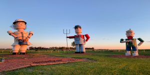 giant metal sculptures in a field