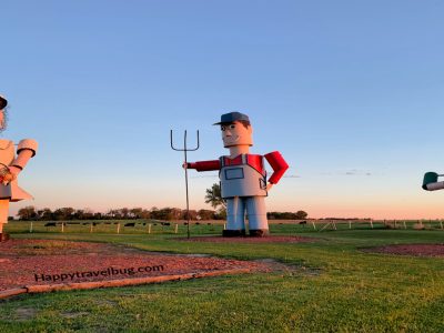 giant metal sculptures in a field