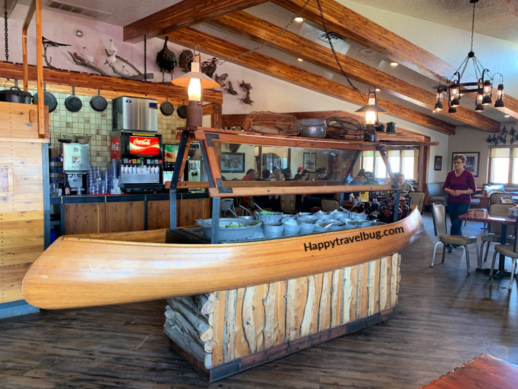 Salad bar shaped like a canoe