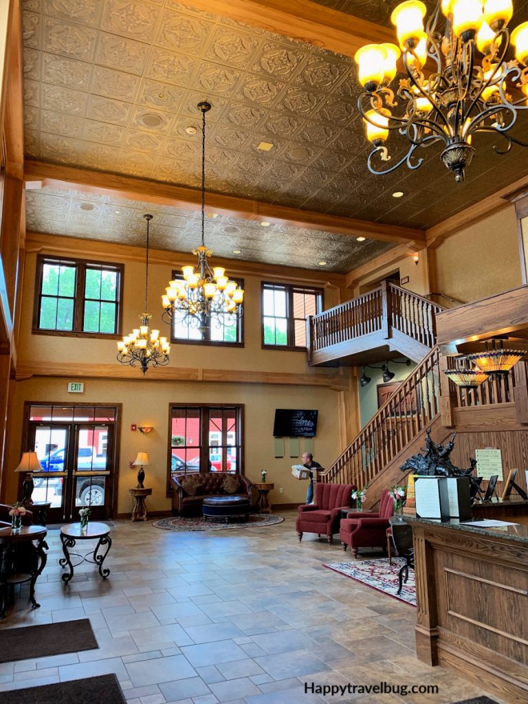 Rustic hotel lobby